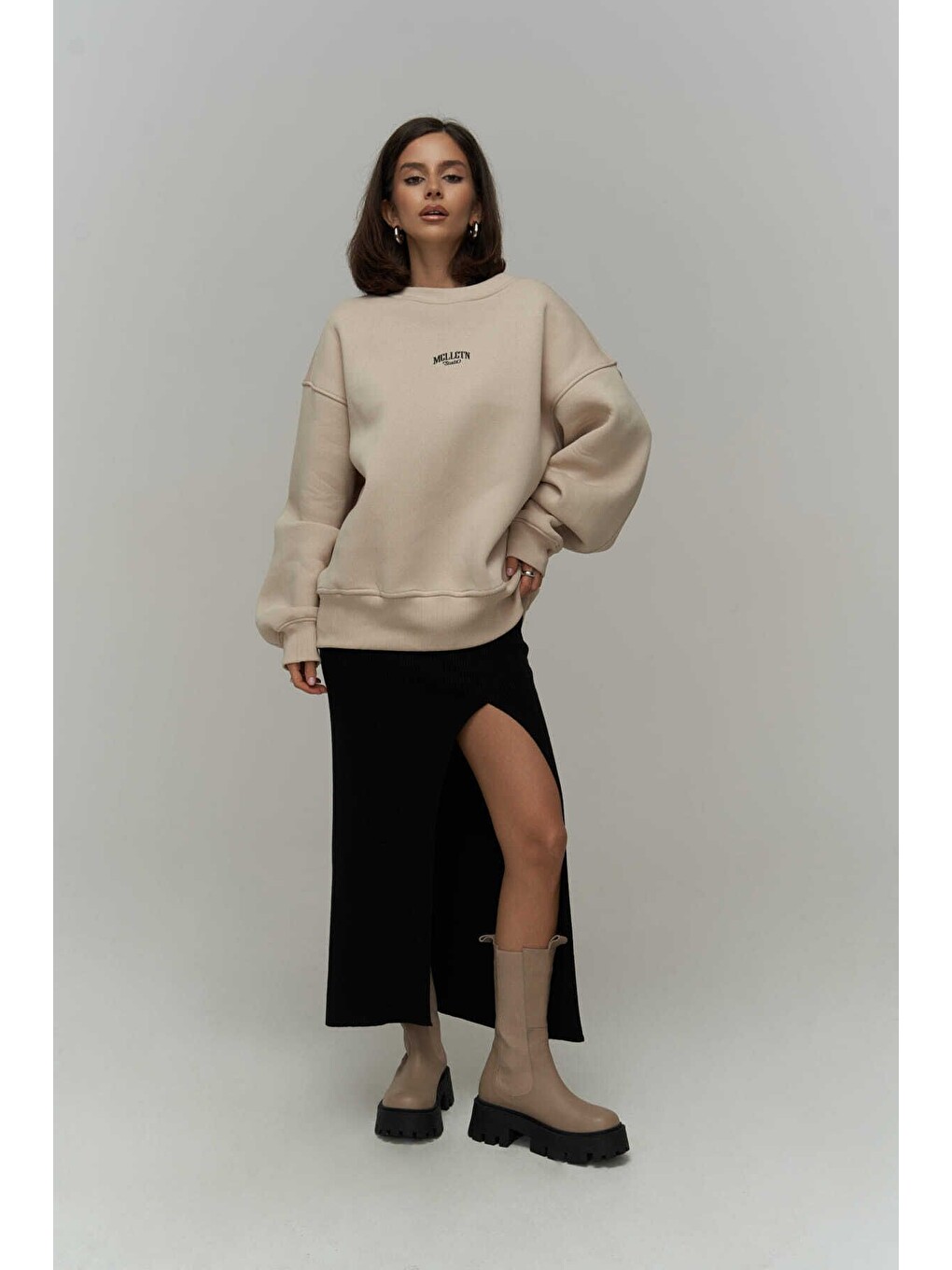 Fear Less Bej Unisex Oversize Sweatshirt