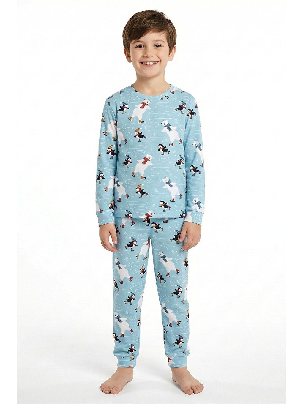 Unisex İnterlok Bebe Mavisi Yılbaşı Temalı Pijama Takımı-2