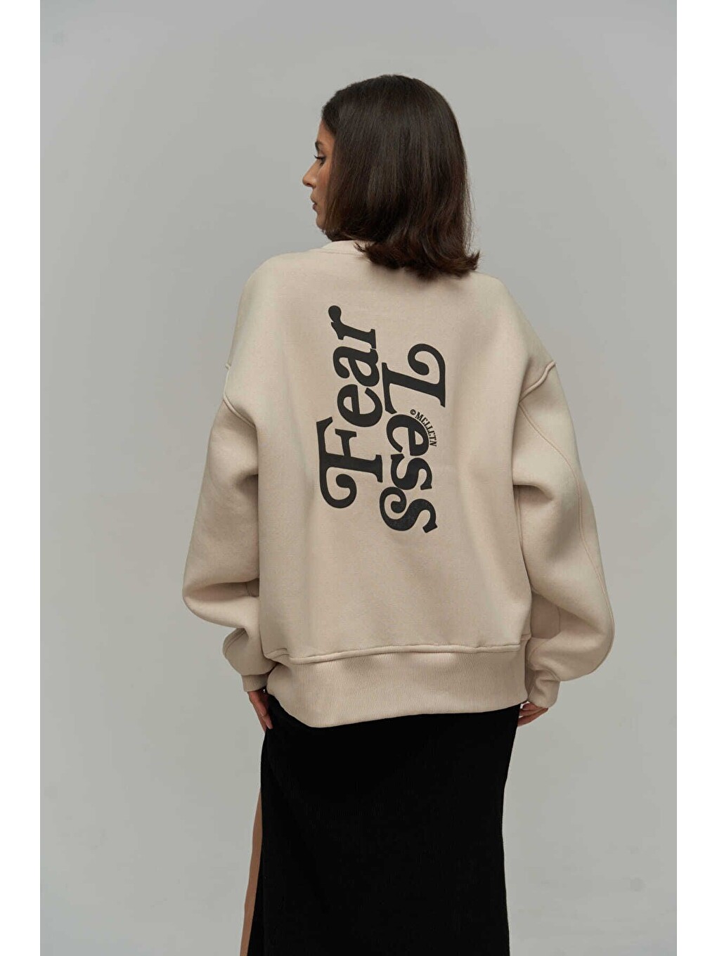Fear Less Bej Unisex Oversize Sweatshirt-1
