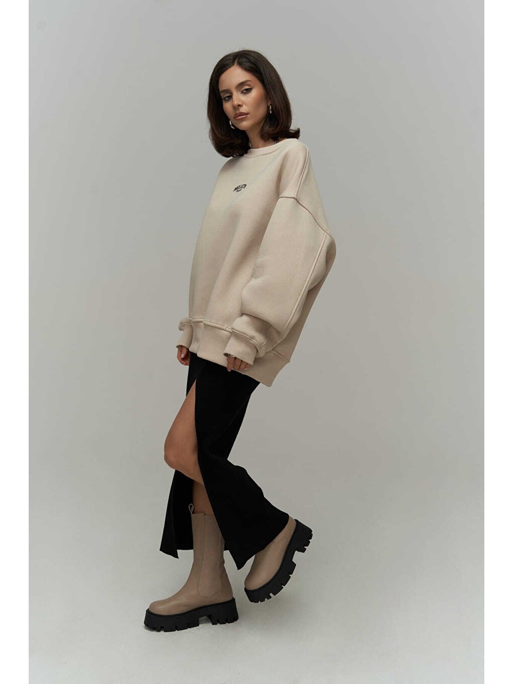 Fear Less Bej Unisex Oversize Sweatshirt-2