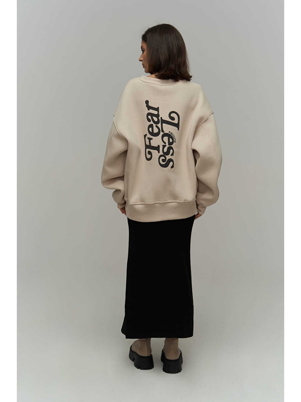Fear Less Bej Unisex Oversize Sweatshirt-3