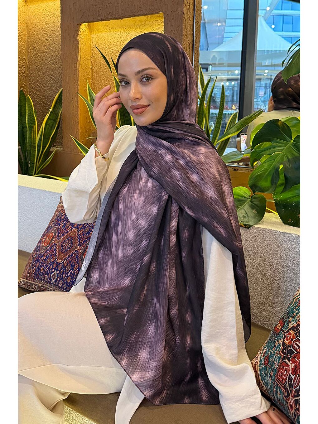 Ceylan Desen Soft Şal Mürdüm-1