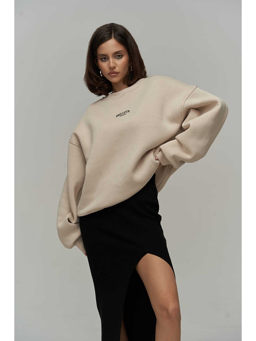 Fear Less Bej Unisex Oversize Sweatshirt-5