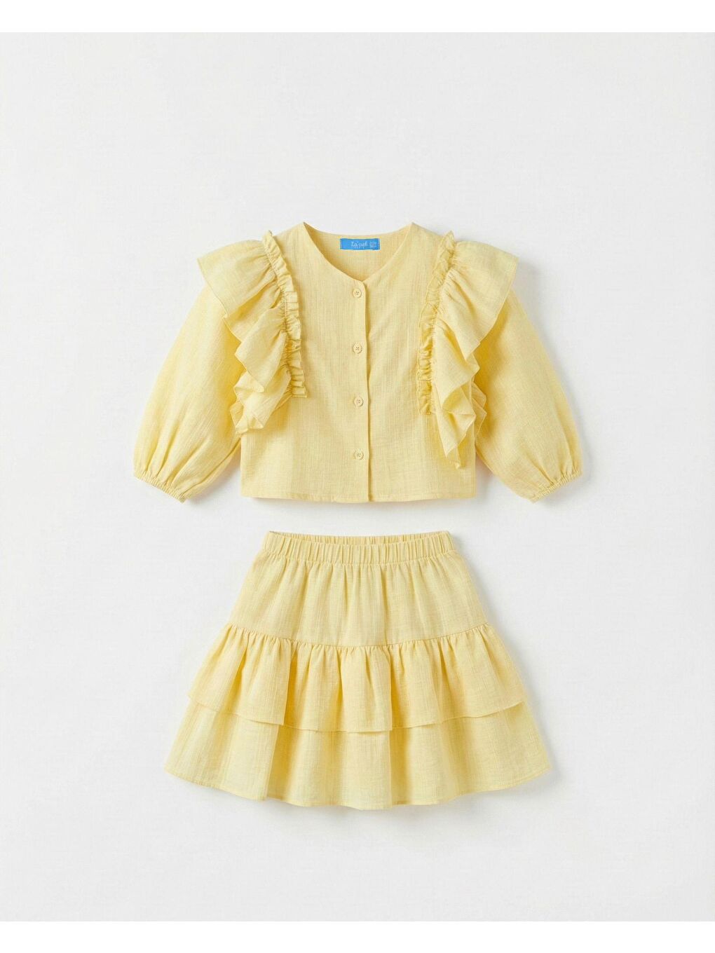 Kız Çocuk Sarı Fırfır Detaylı Bluz Ve Etek Takım-1