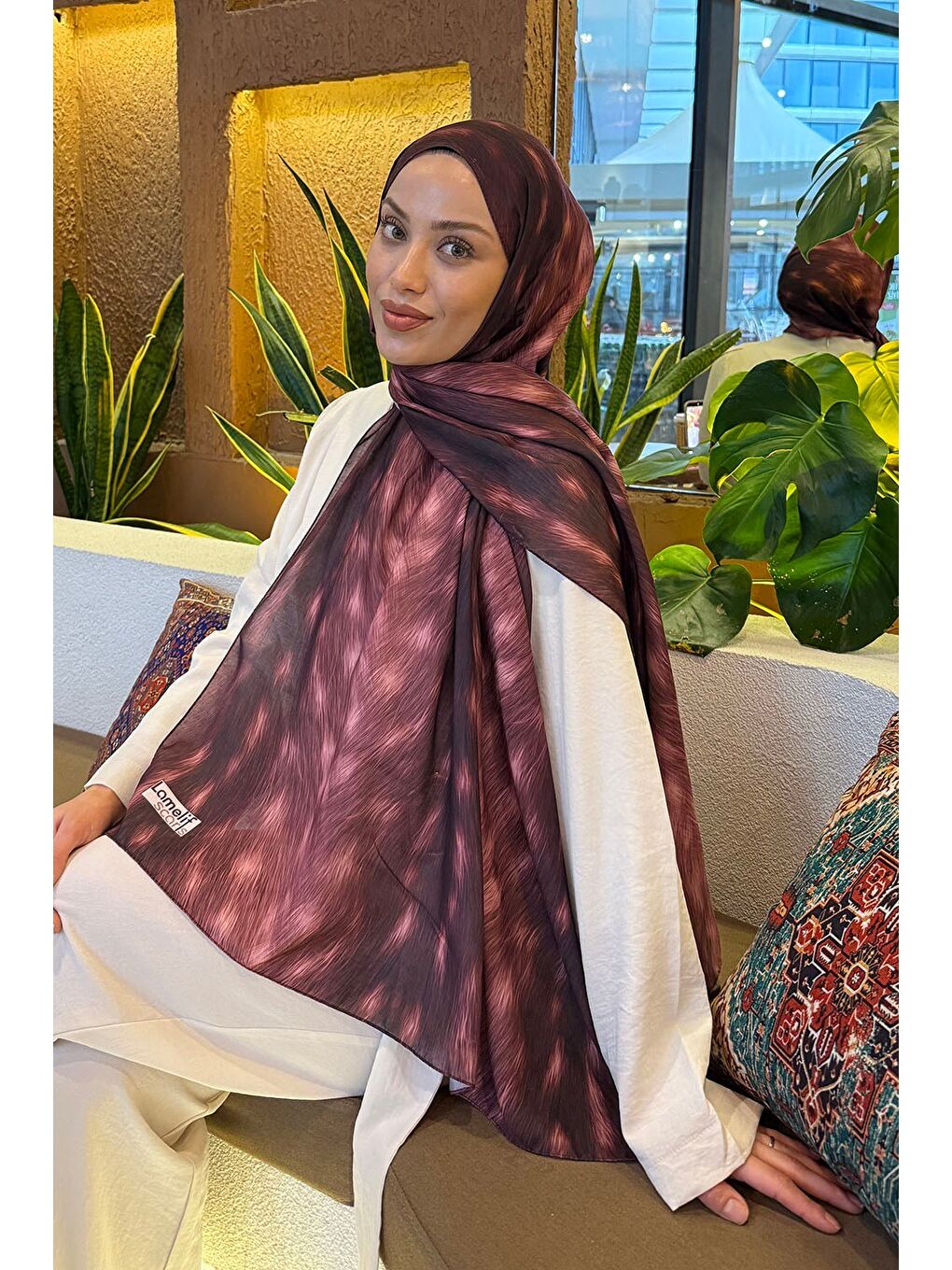 Ceylan Desen Soft Şal Bordo