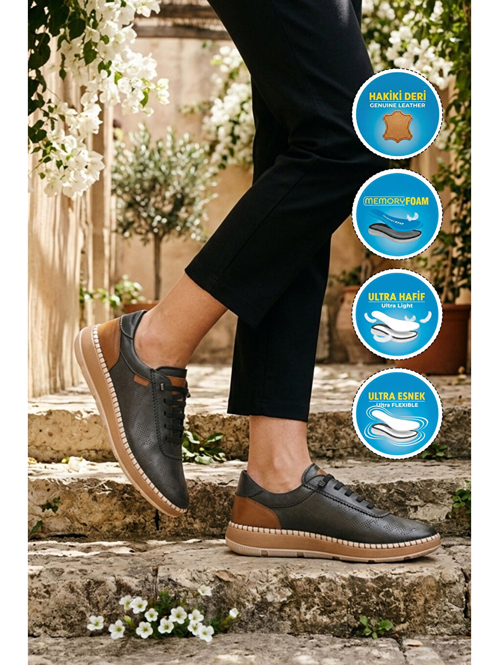 Siyah Hakiki Deri Anatomik Kadın Casual Ayakkabı Z543 Z-2