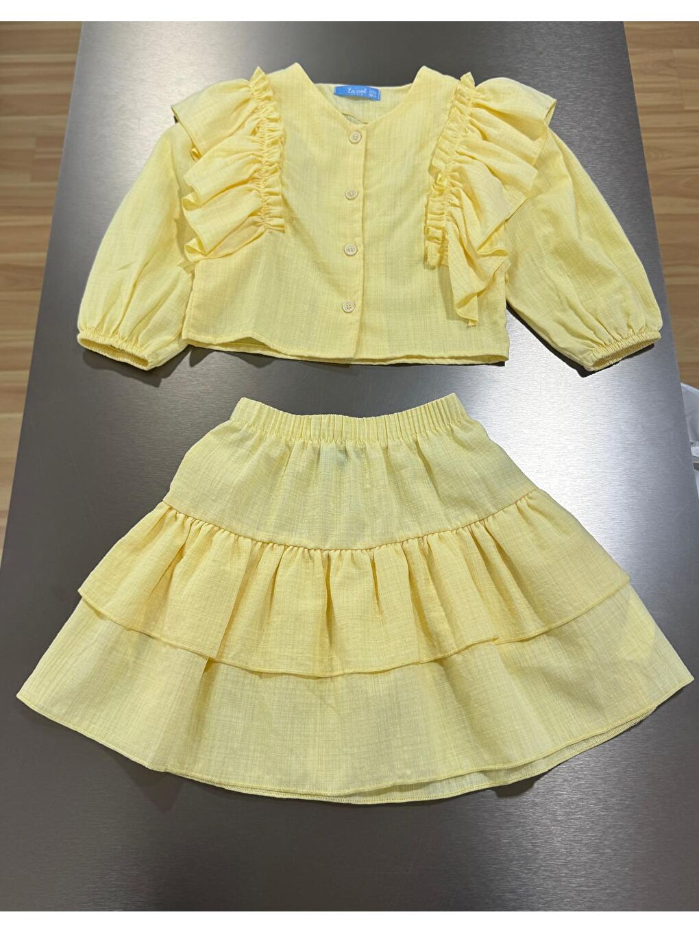 Kız Çocuk Sarı Fırfır Detaylı Bluz Ve Etek Takım-2