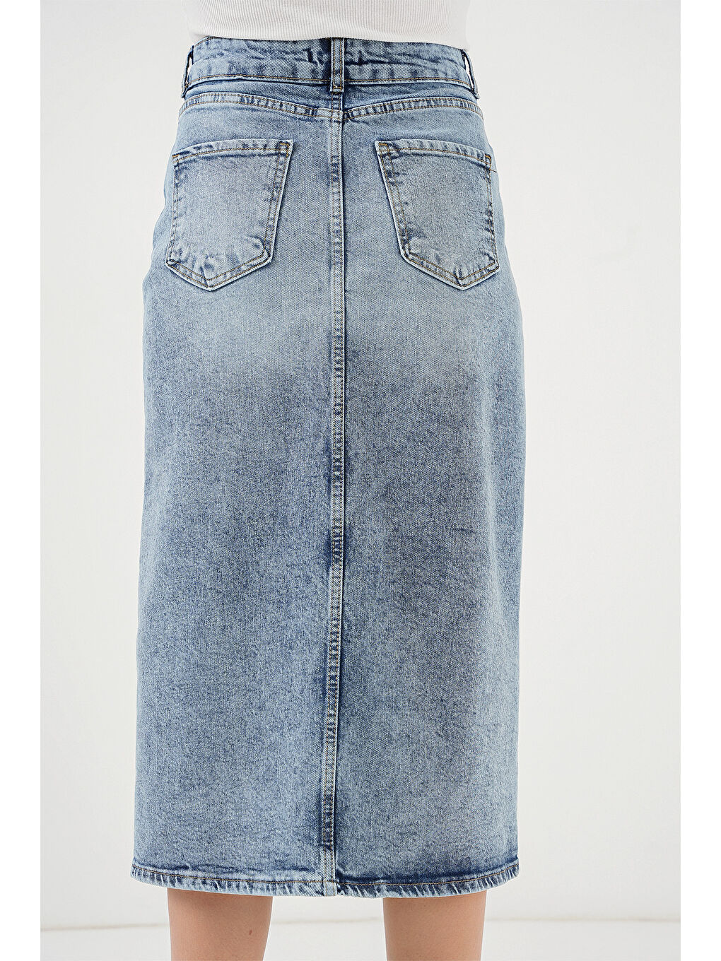 Kadın Yırtmaçlı Midi Jean Etek 8038   Mavi-5