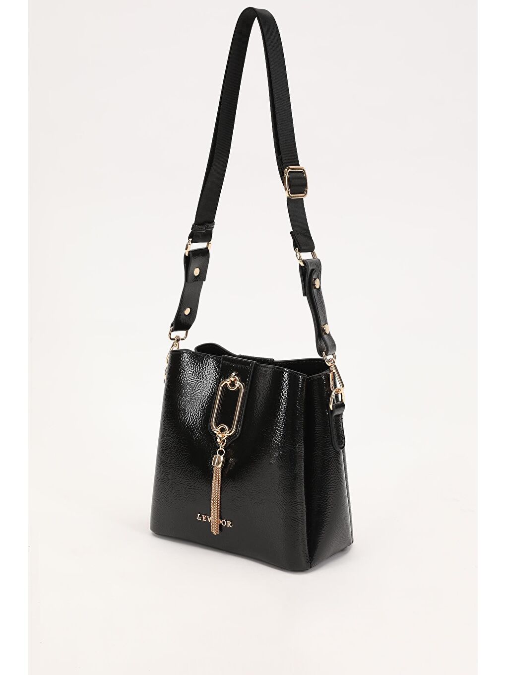 Siyah Kırışık Rugan Kadın El ve Omuz Çantası 930126-1