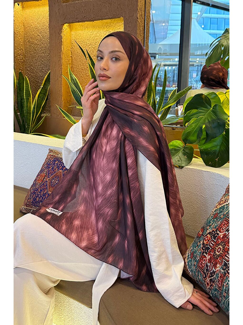 Ceylan Desen Soft Şal Bordo-1