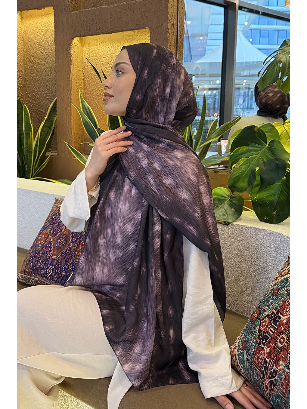 Ceylan Desen Soft Şal Mürdüm-3