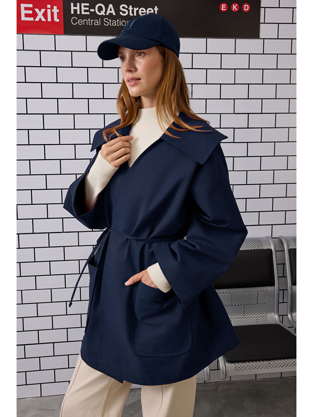 Sarı Kimono Ceket Lacivert