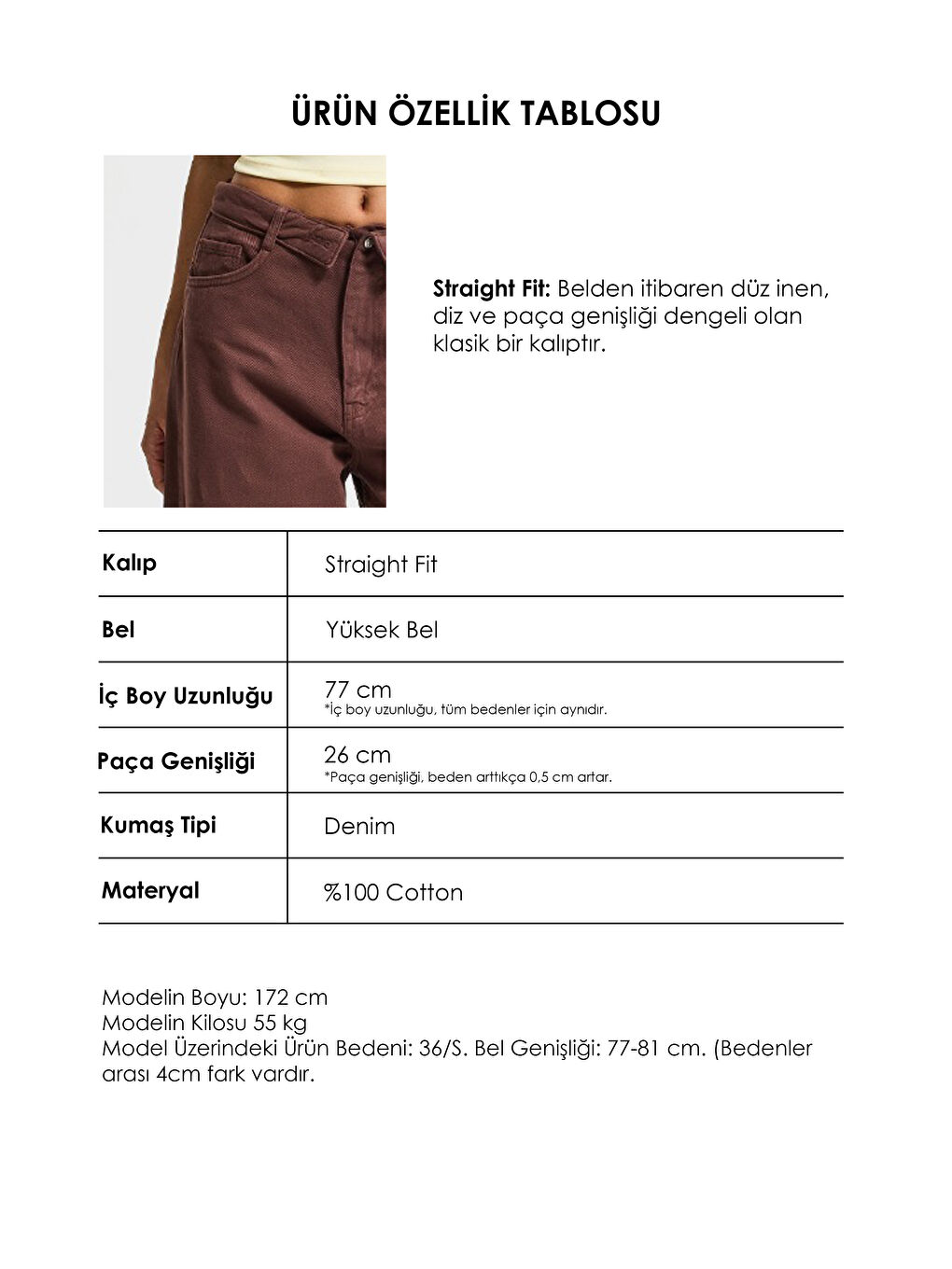 Kahverengi Kadın Kahve 6s6-81 Straight Fit Kemer Detaylı Özel Tasarım Denim Jean-2