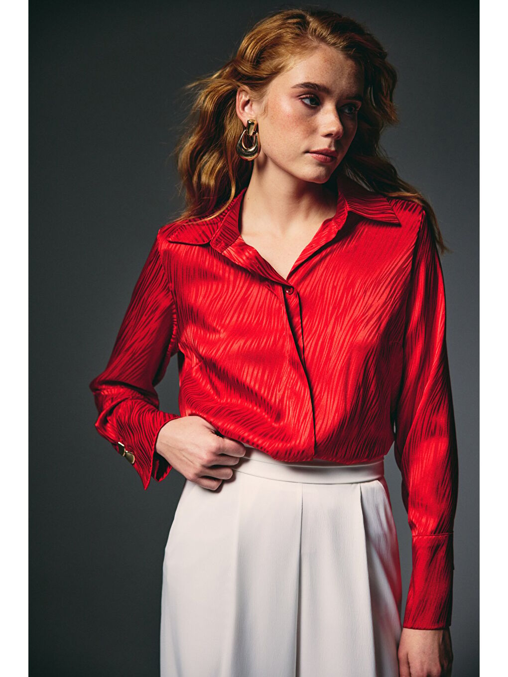 Zebra Desenli Gömlek - Kırmızı-1