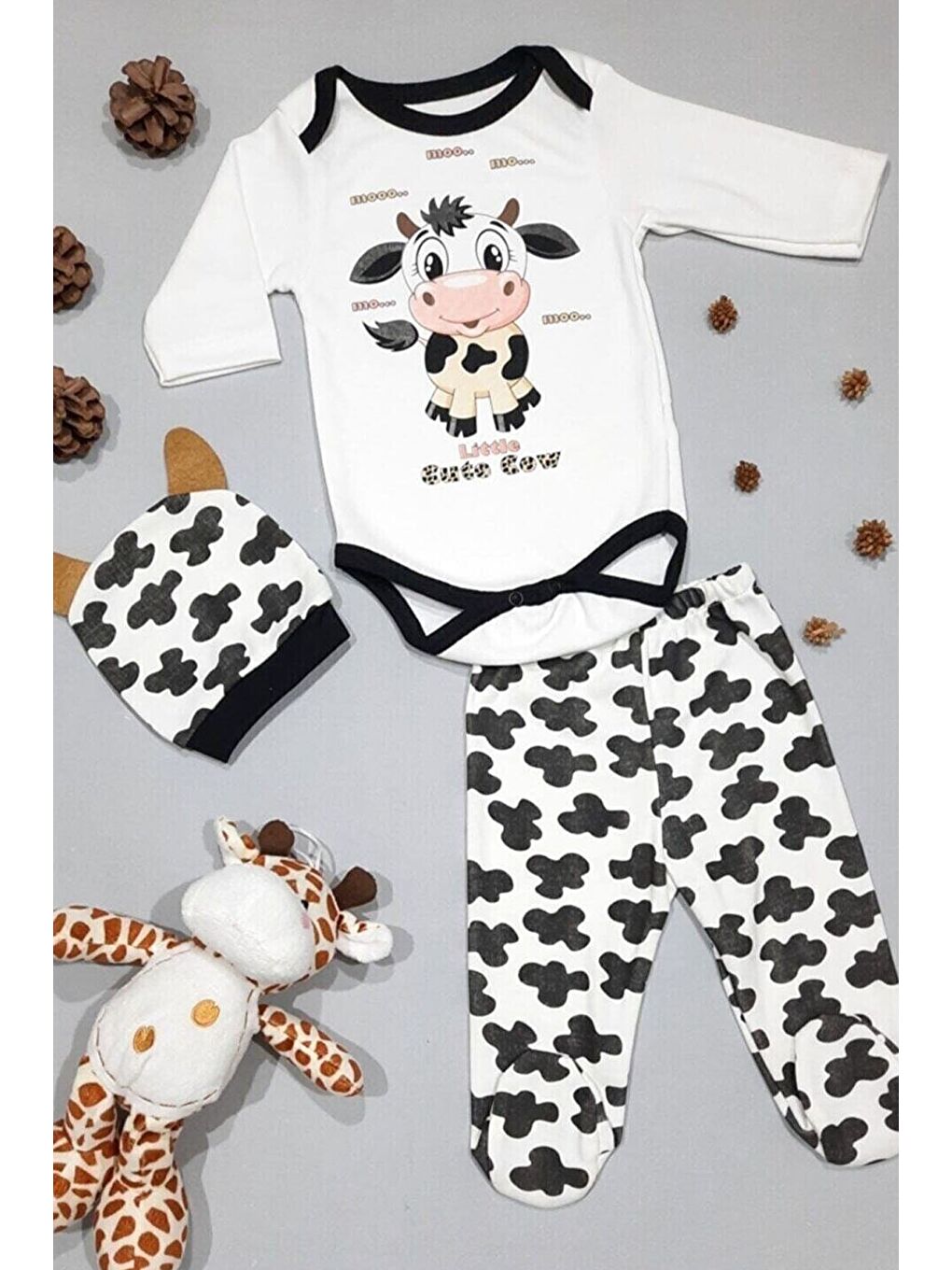 Siyah Unisex Bebek Inek 3 Lü Zıbın Takımı