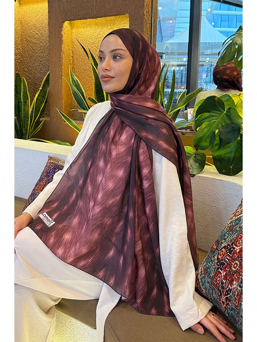 Ceylan Desen Soft Şal Bordo-2