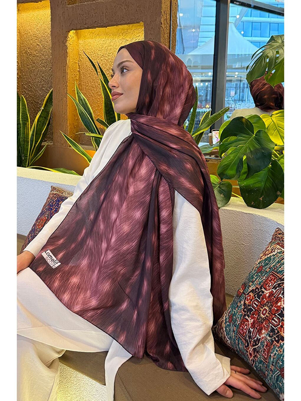 Ceylan Desen Soft Şal Bordo-3