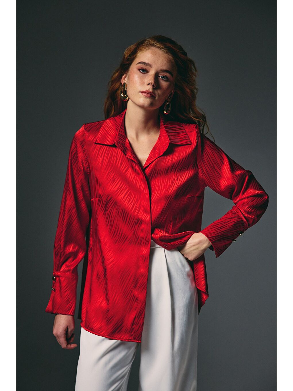 Zebra Desenli Gömlek - Kırmızı-3