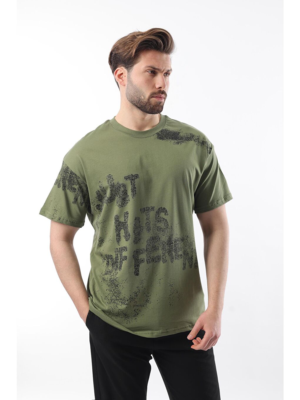 Haki Baskılı Erkek Tişört E7115-2