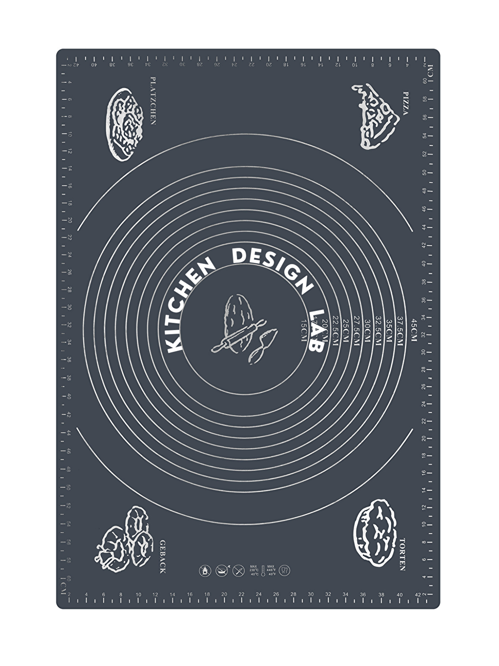 Gri Silikon Ölçülü  Hamur Açma Matı 45 cm x 65 cm Çelik Un Eleği ve Çelik Hamur Kesici-1