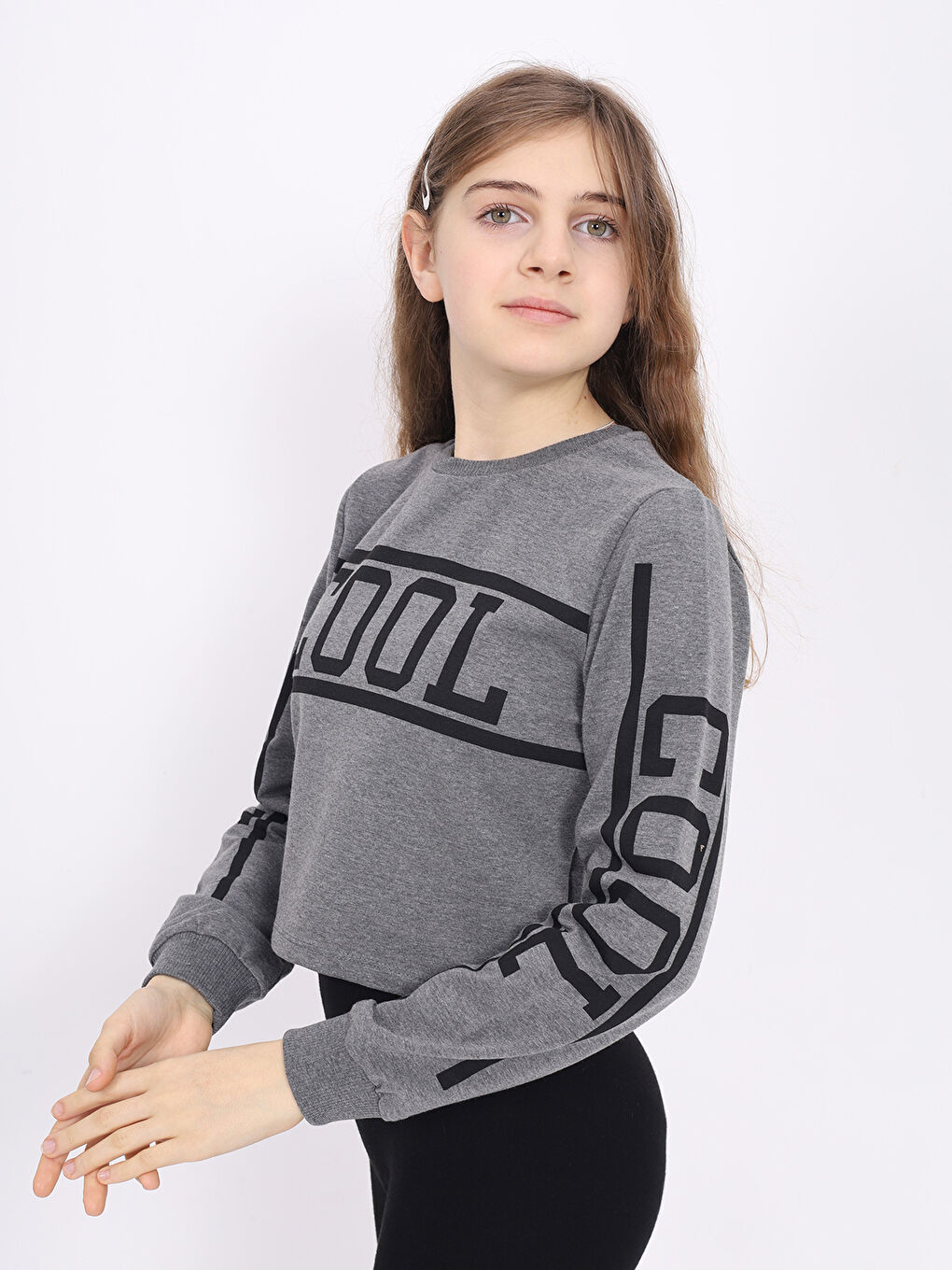 Antrasit Kız Çocuk Cool Baskılı Sweatshirt-1