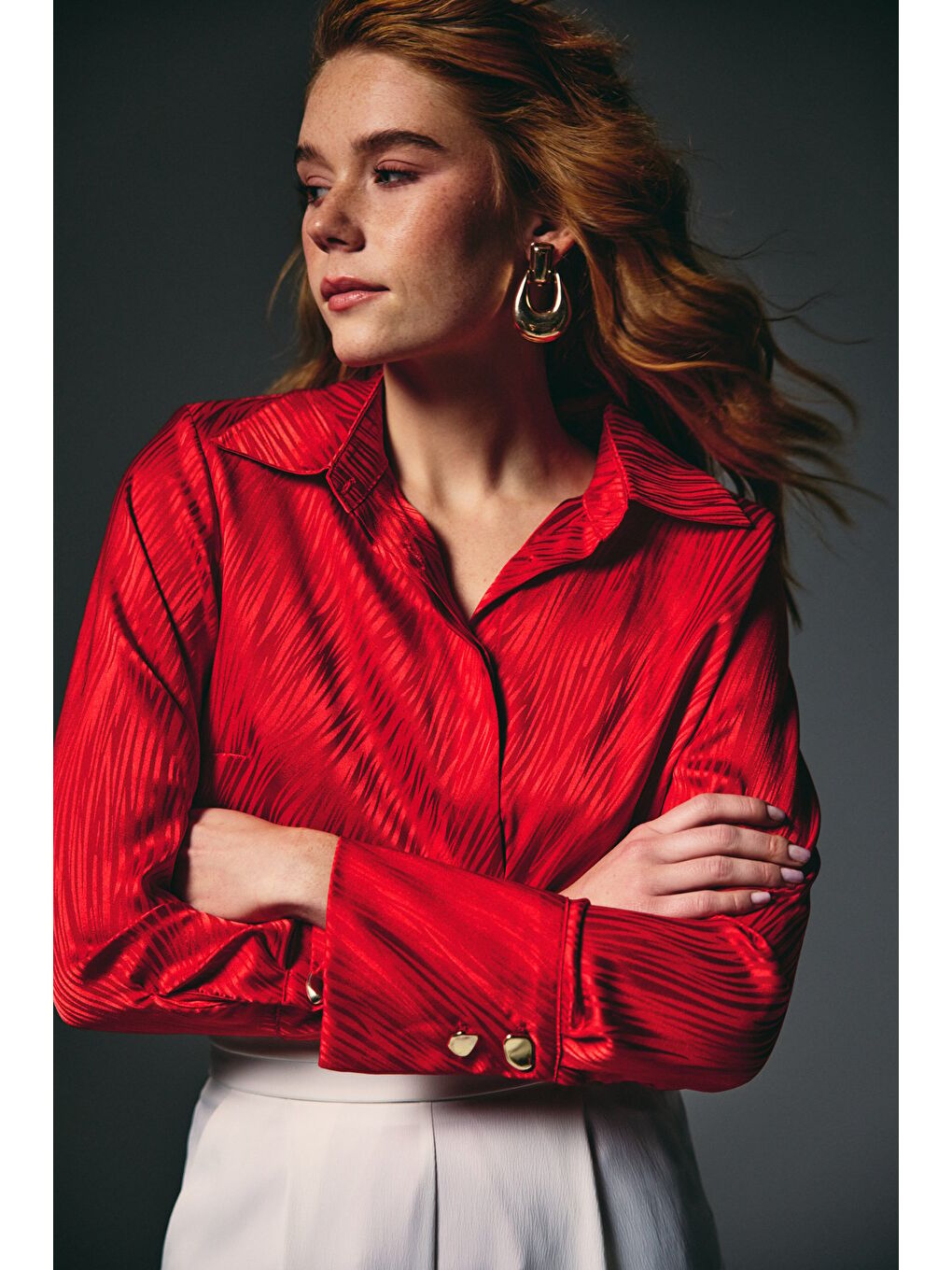 Zebra Desenli Gömlek - Kırmızı-4