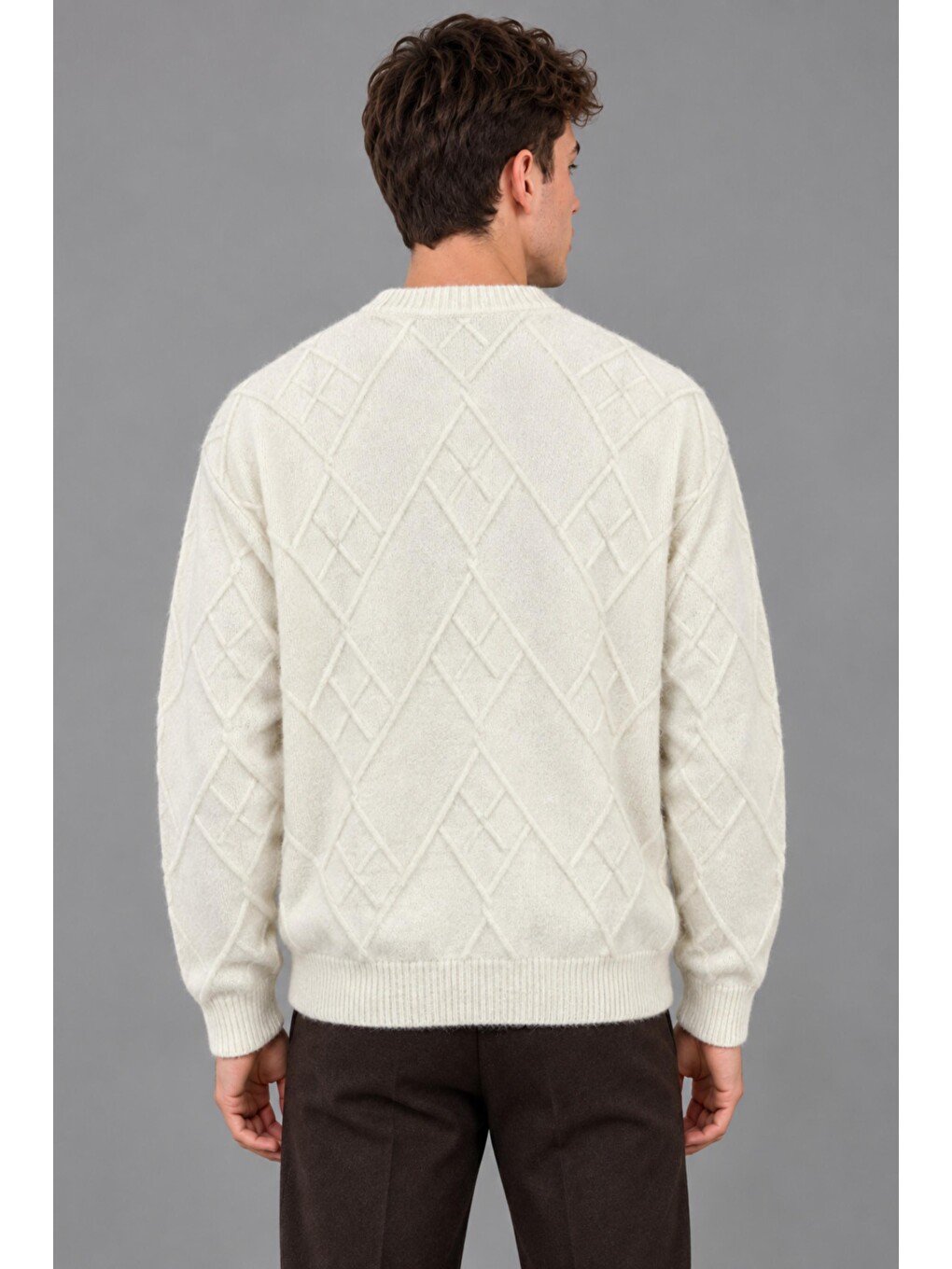 Beyaz Çapraz Desen Oversize Kışlık Kazak Dp 17567_10066-5