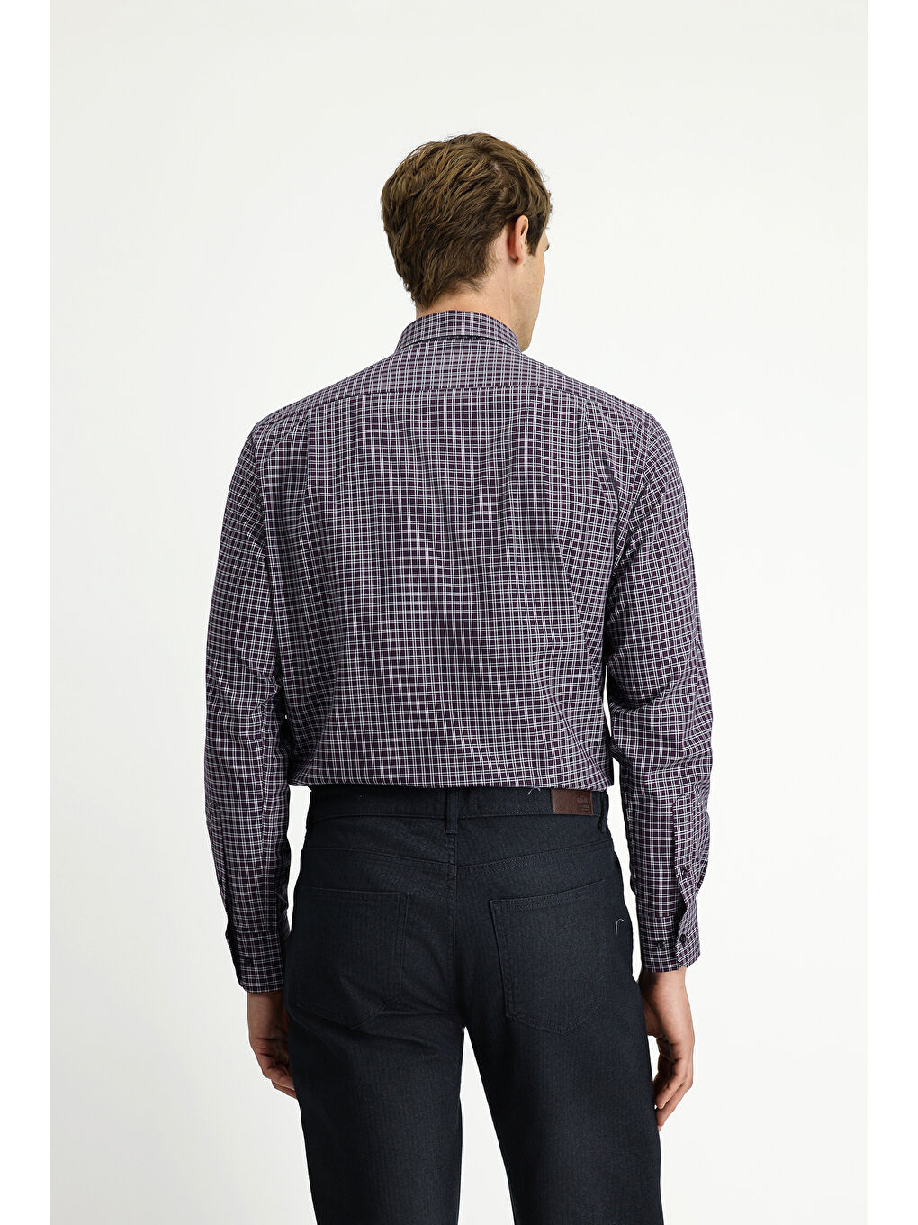 Bordo Uzun Kol Regular Fit Ekose Düğmeli Yaka Pamuk Gömlek-3