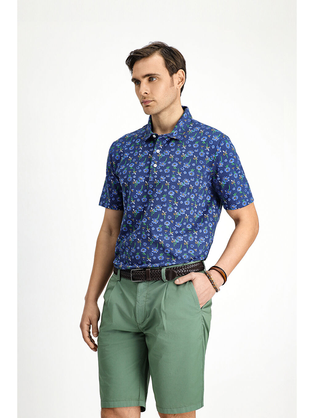 Lacivert Slim Fit Dar Kesim Pamuklu Baskılı Polo Yaka Tişört-2