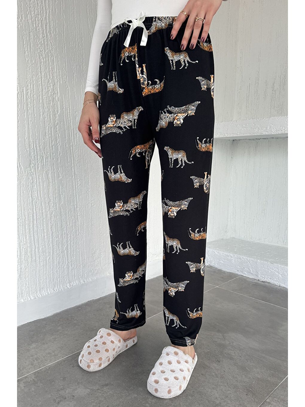 Siyah Desenli Bel Lastikli Pijama Altı-2