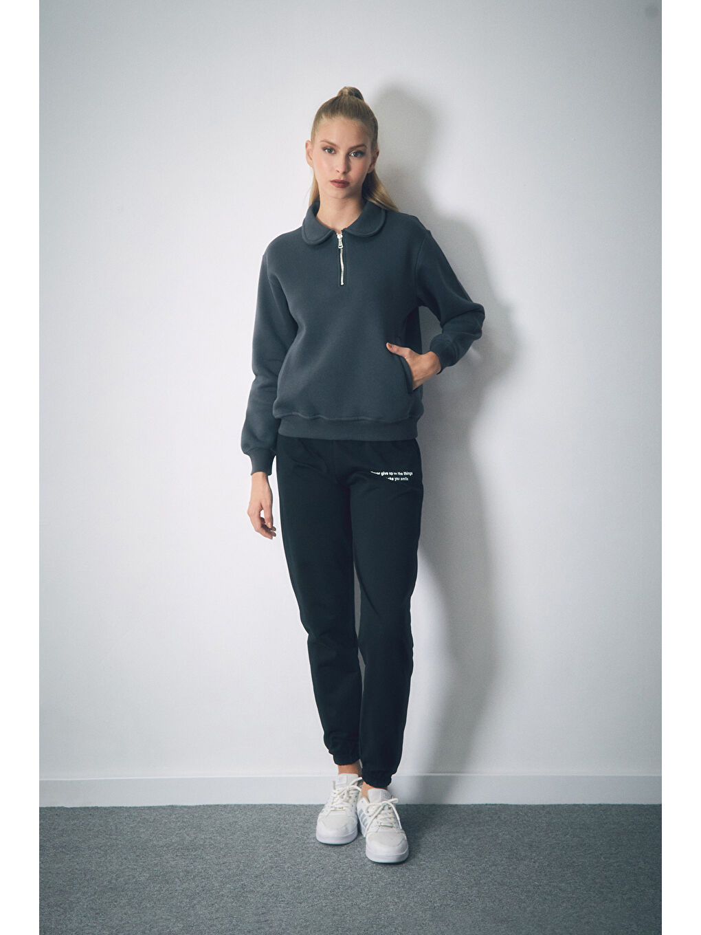 Fullamoda Füme Basic Polo Yaka Cepli Sweatshirt - 1