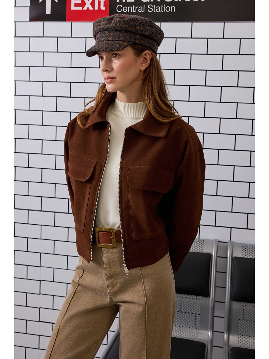 Kahverengi Kısa Süet Ceket Acı Kahve-2