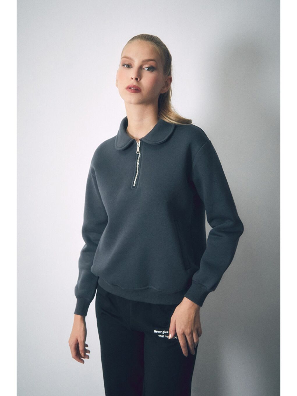 Fullamoda Füme Basic Polo Yaka Cepli Sweatshirt - 2