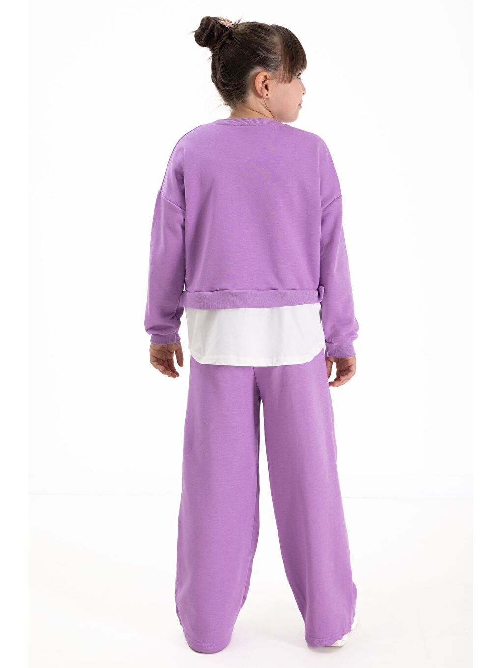 Mor London Yazılı Nakışlı Kız Çocuk Geniş Paça Eşofman Takımı 22725-4