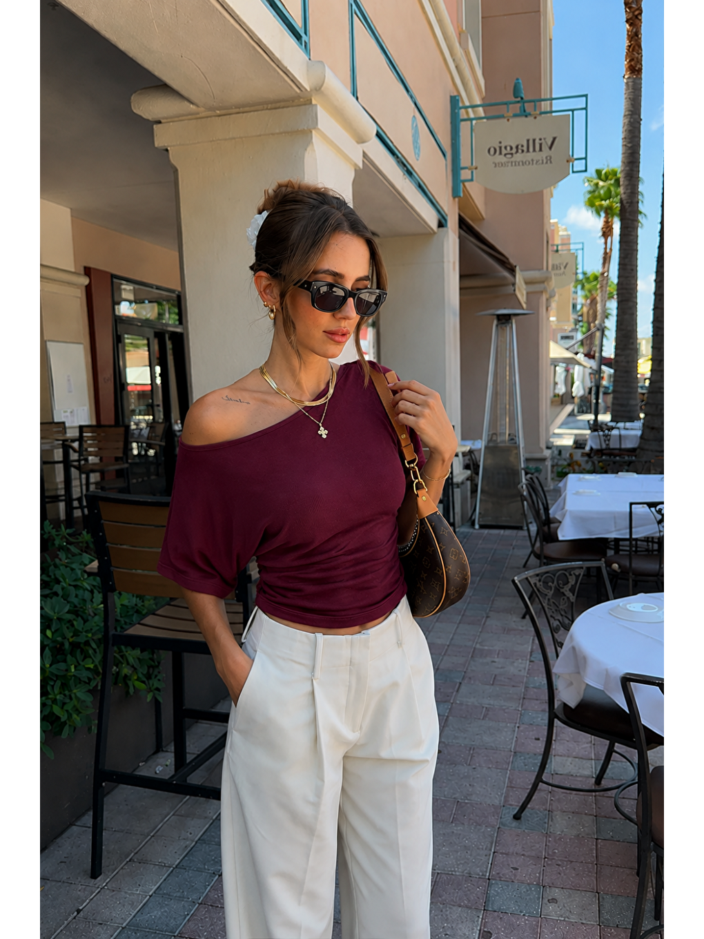 Kadın Omuz Detaylı Kayık Yaka Bordo Bluz-3