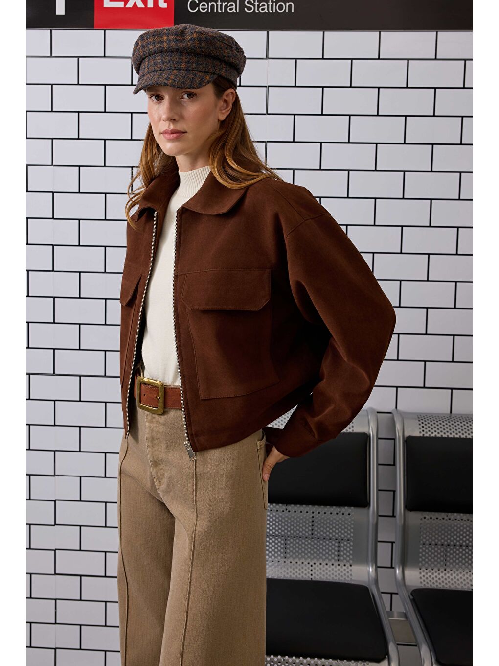 Kahverengi Kısa Süet Ceket Acı Kahve-3
