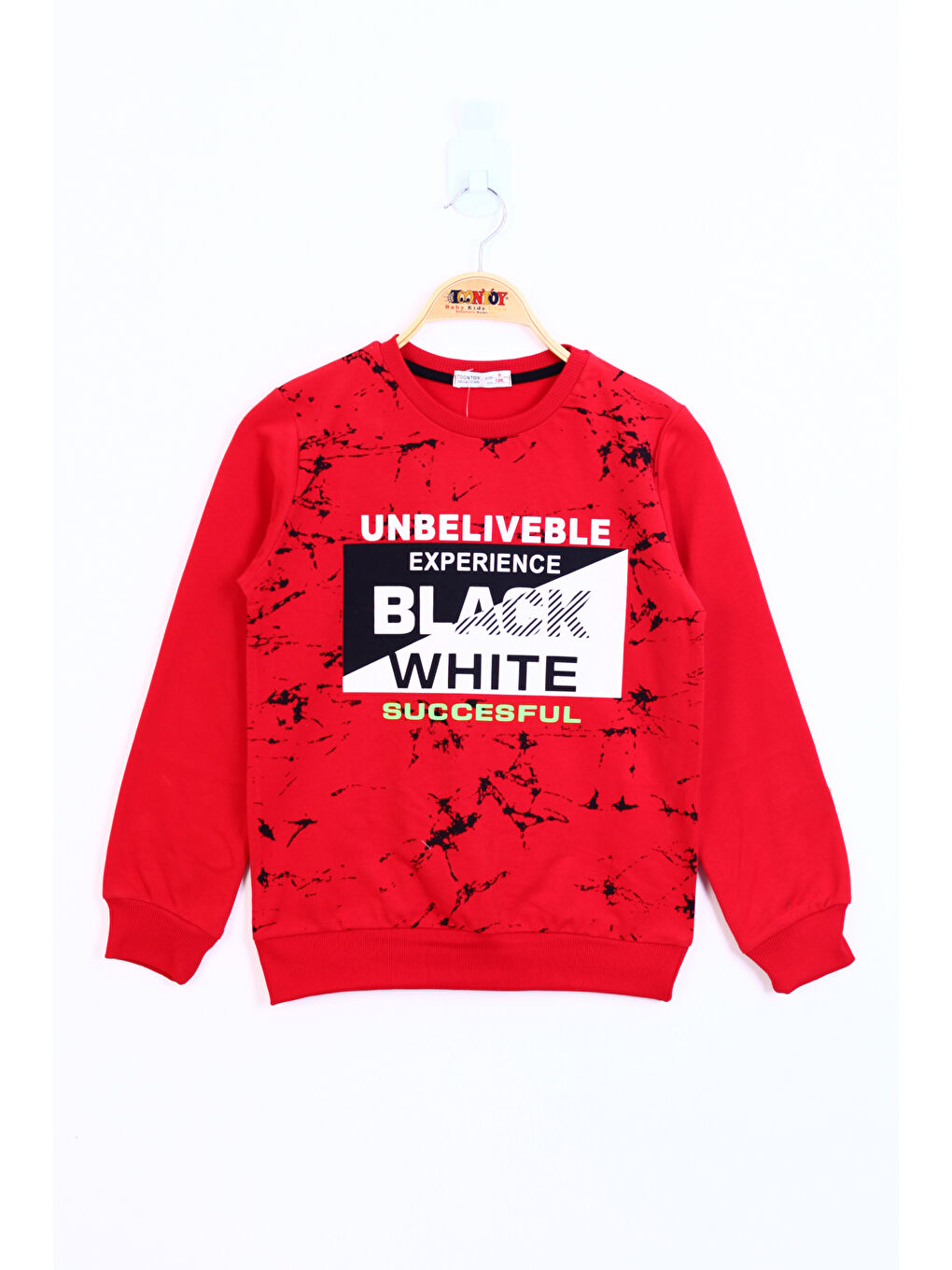 Kırmızı Erkek Çocuk Black White Baskılı Sweatshirt-1