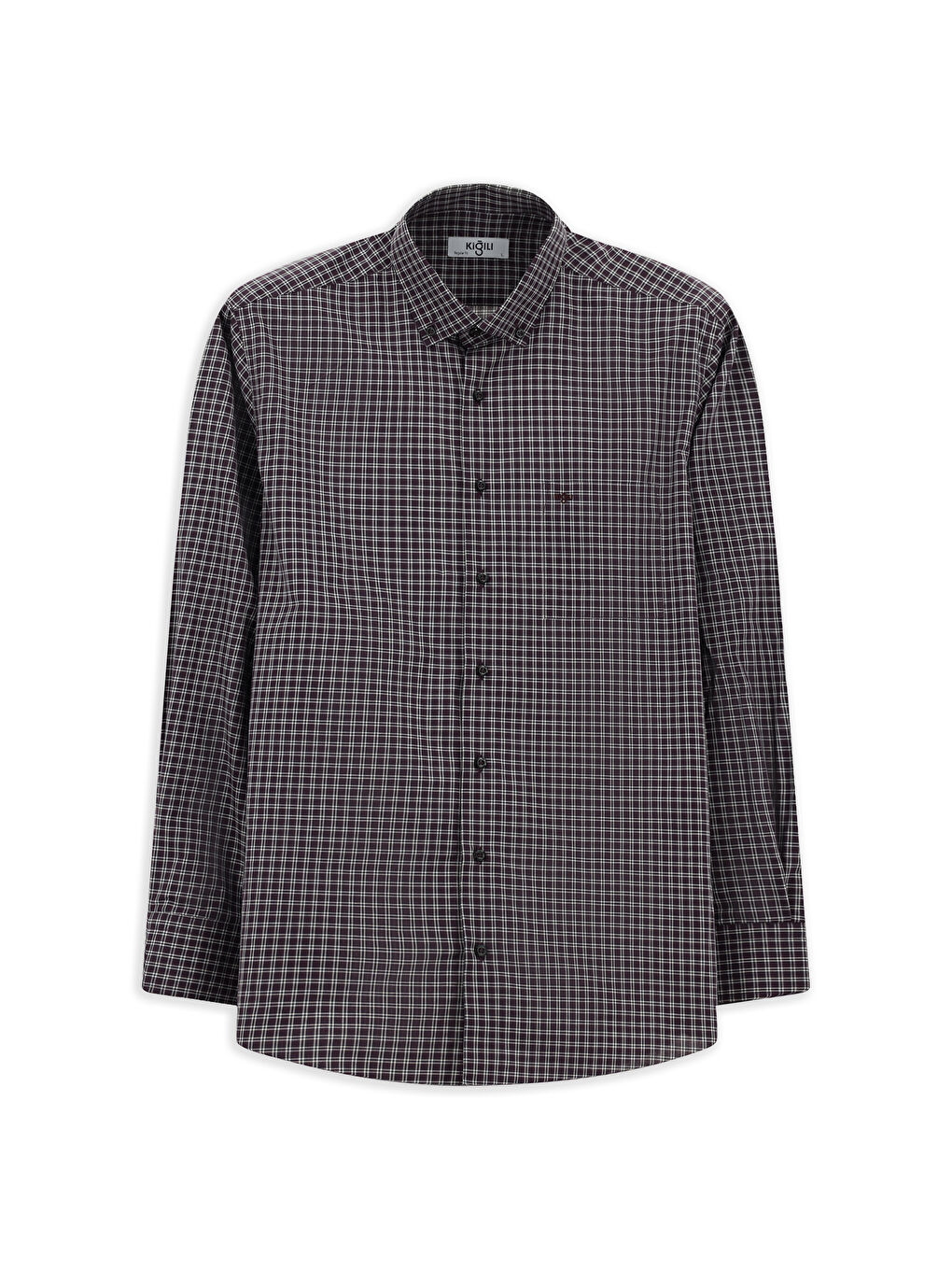 Bordo Uzun Kol Regular Fit Ekose Düğmeli Yaka Pamuk Gömlek-5