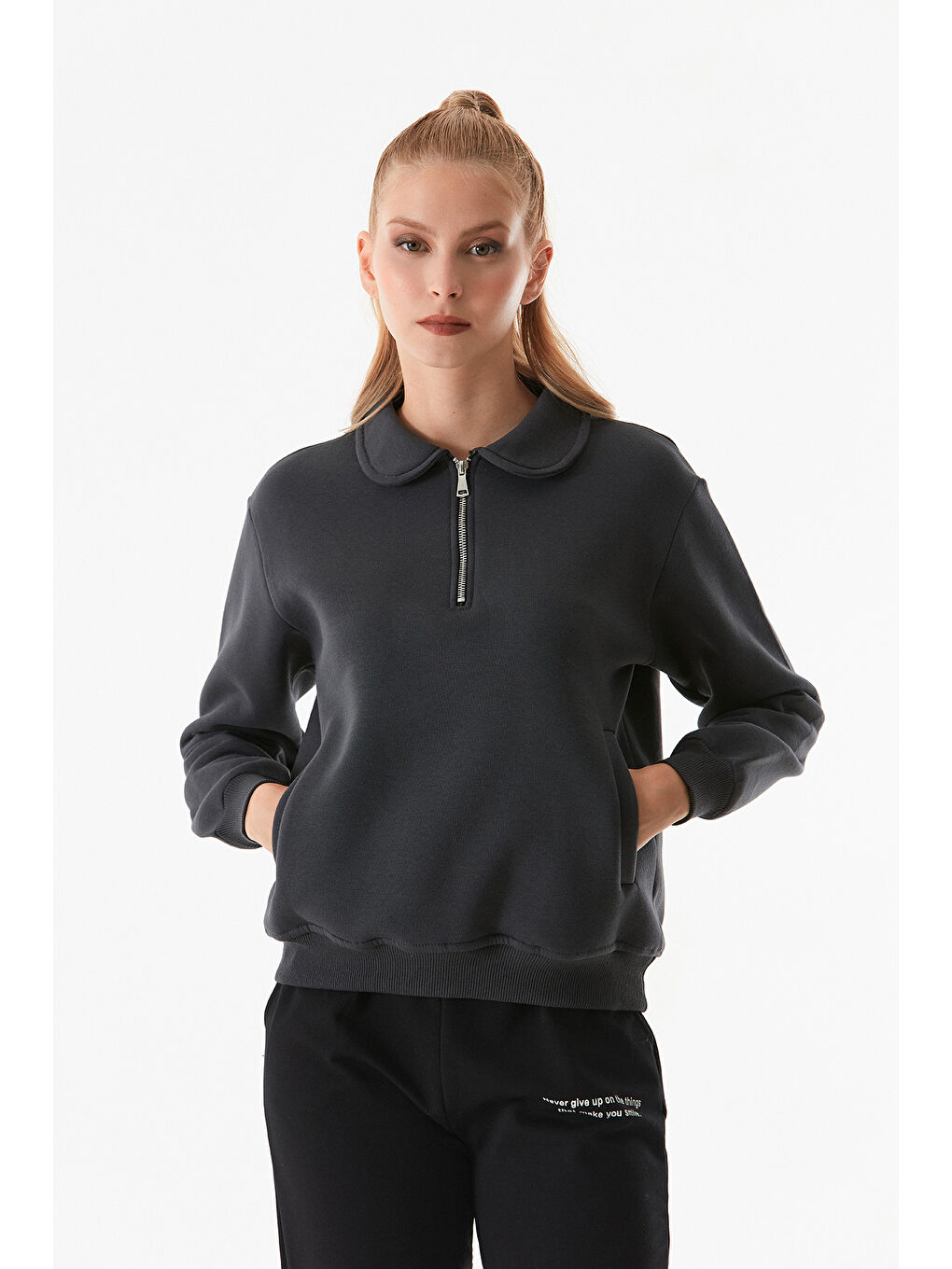 Fullamoda Füme Basic Polo Yaka Cepli Sweatshirt - 3