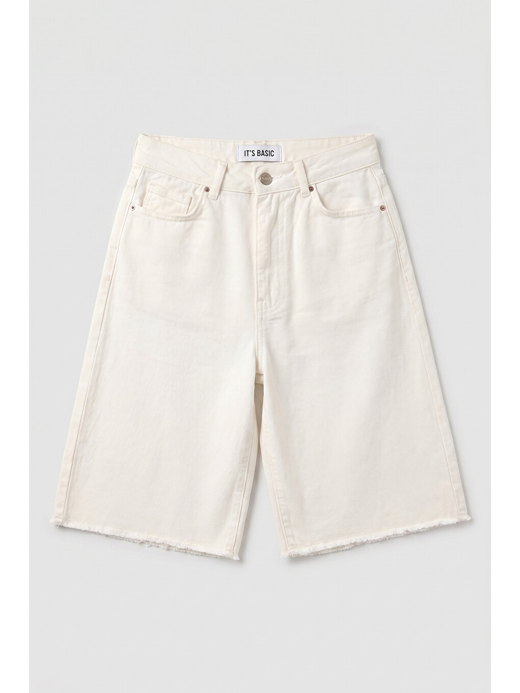Kadın Kırık Beyaz 7s6-101 Mom Midi %100 Pamuk Denim Şort-3