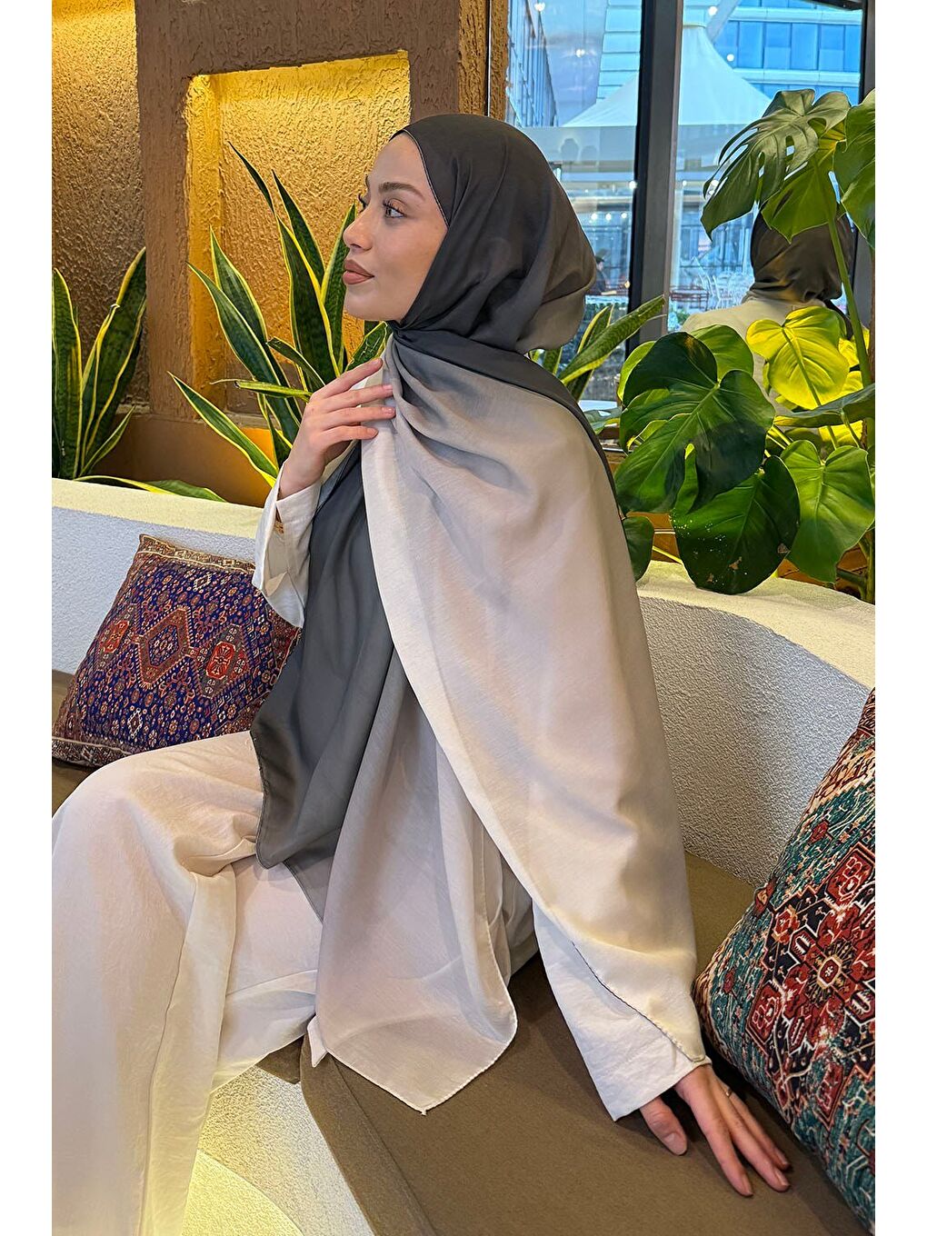 Degrade Desen Soft Şal Koyu Yeşil-3