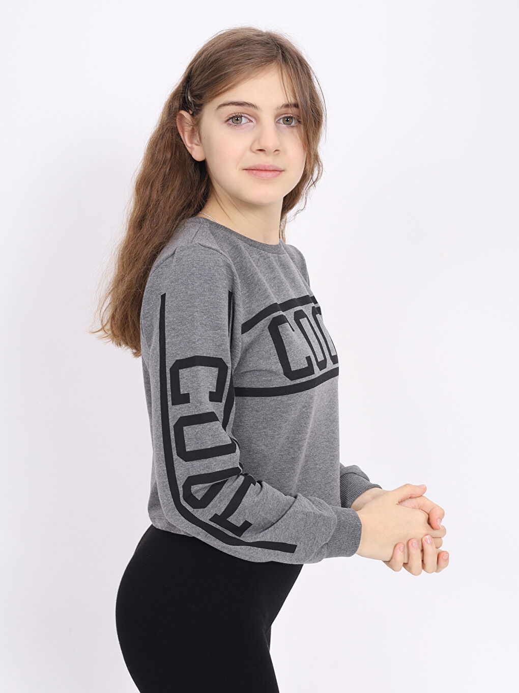 Antrasit Kız Çocuk Cool Baskılı Sweatshirt-2