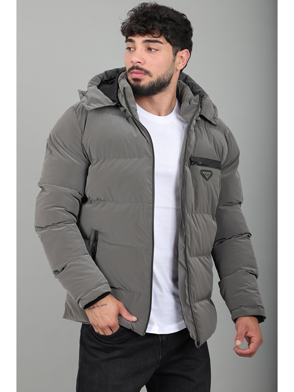 Gri Armalı Çıtçıtlı Nova Kışlık Şişme Mont Pldp 3007_50452
