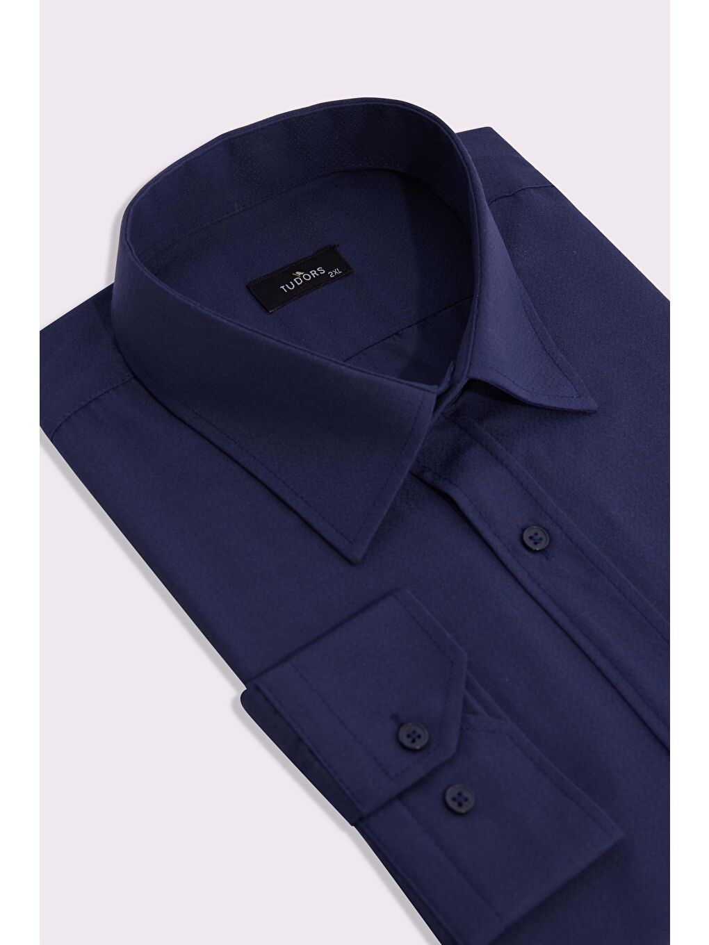 Lacivert Erkek Big Size Büyük Beden Kolay Ütü Kravatlık Armürlü Pamuklu Gömlek-1