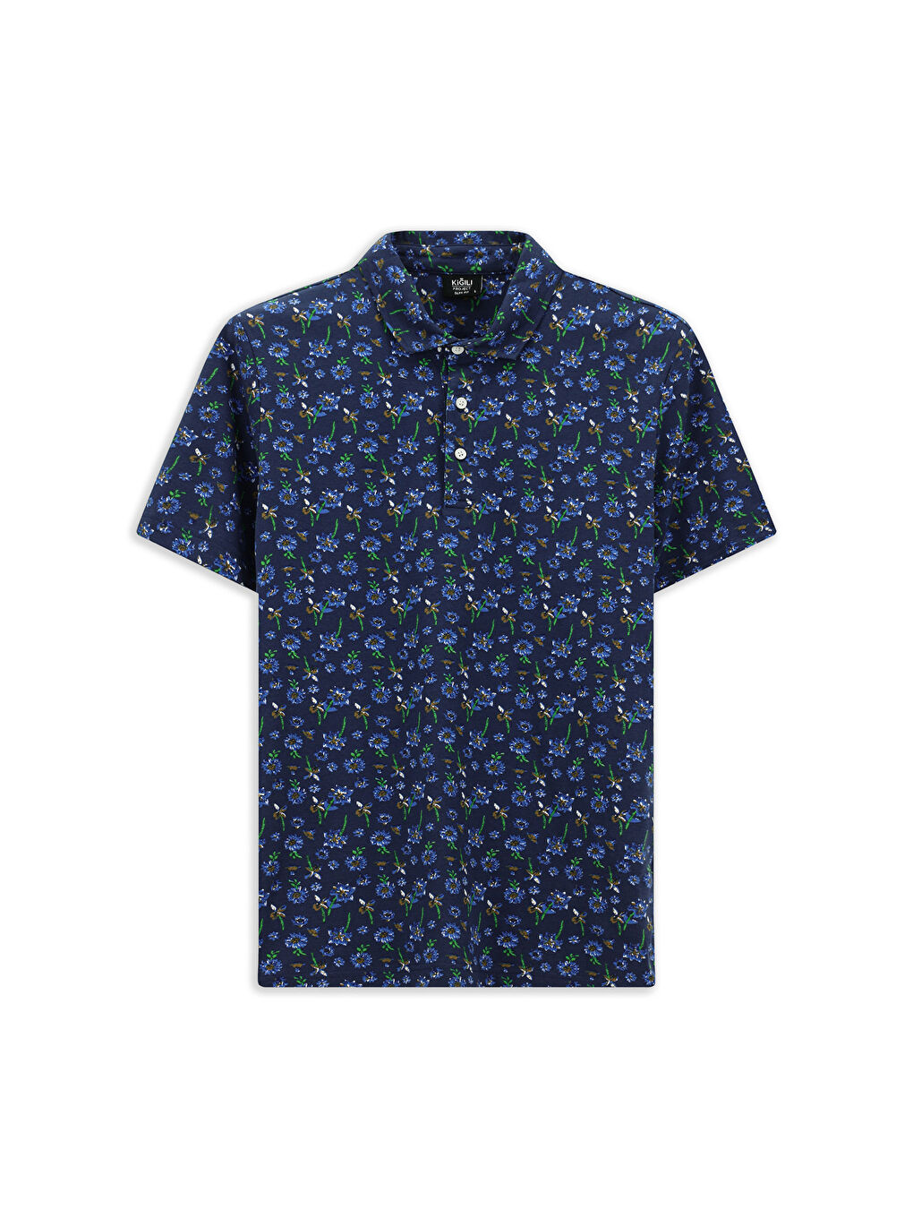 Lacivert Slim Fit Dar Kesim Pamuklu Baskılı Polo Yaka Tişört-5