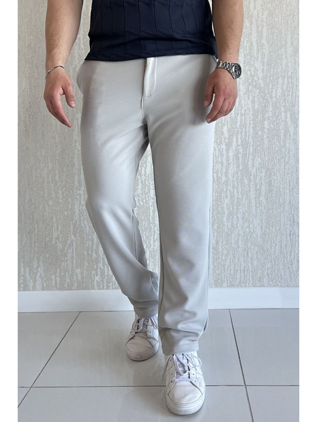 Gri Erkek Bel Lastikli Jogger Pantolon