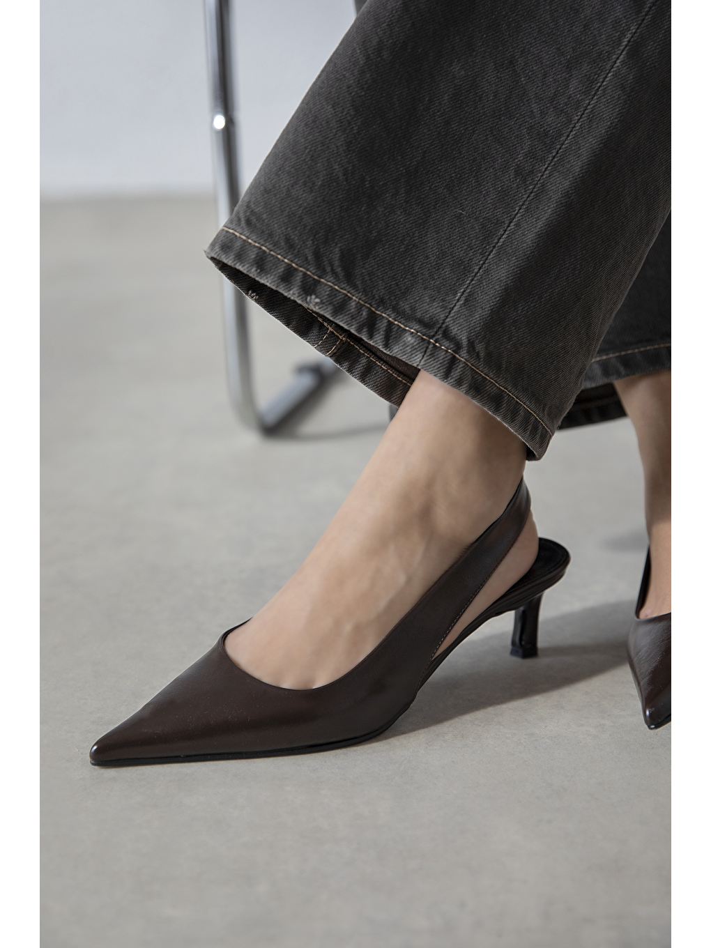 Kahverengi Costa  Kadın Topuklu Kırışık Deri Ayakkabı Kahve-3