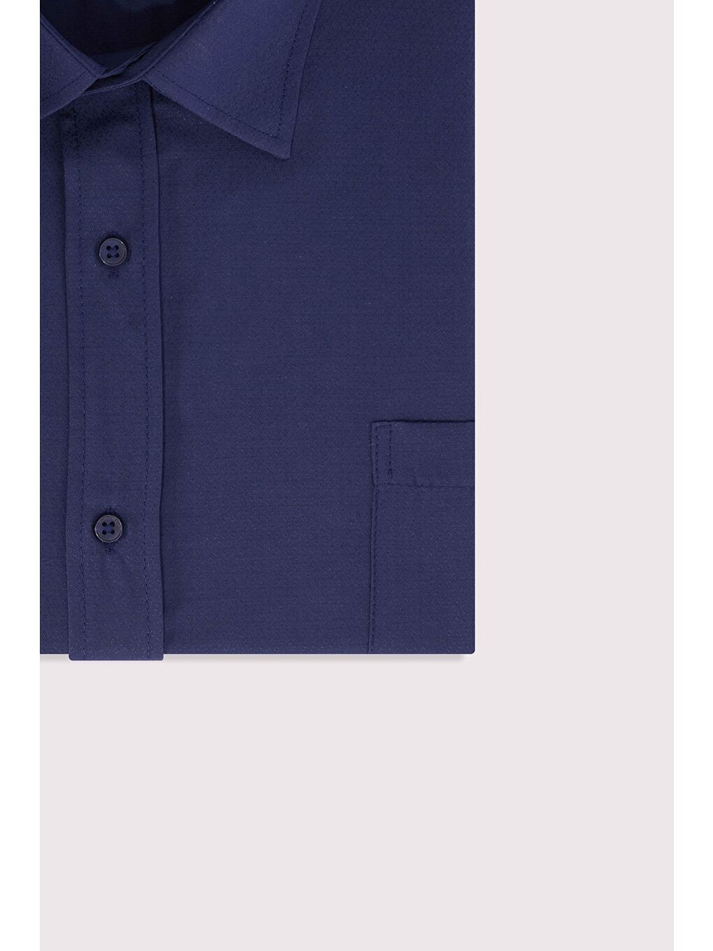 Lacivert Erkek Big Size Büyük Beden Kolay Ütü Kravatlık Armürlü Pamuklu Gömlek-2