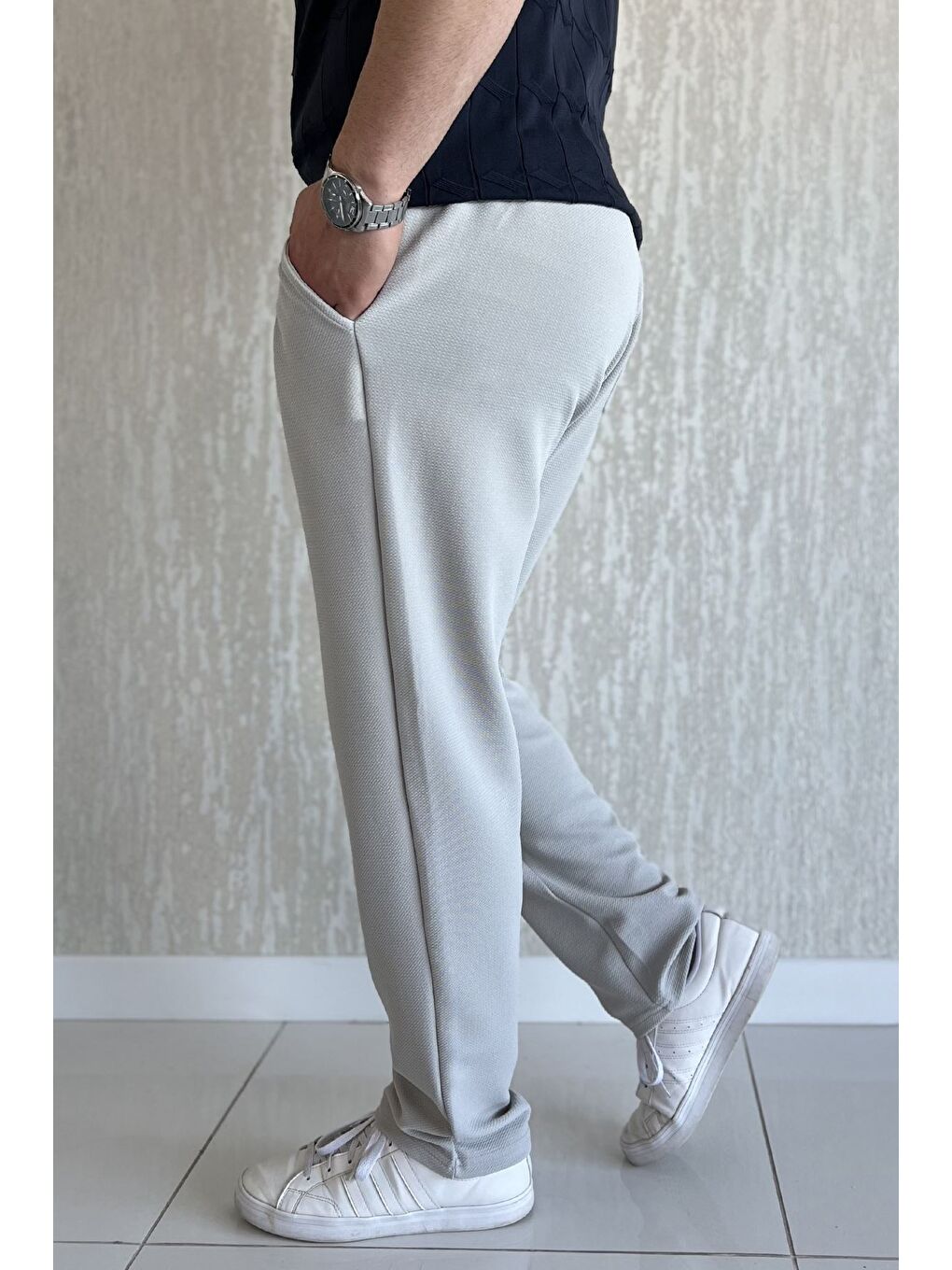 Gri Erkek Bel Lastikli Jogger Pantolon-1