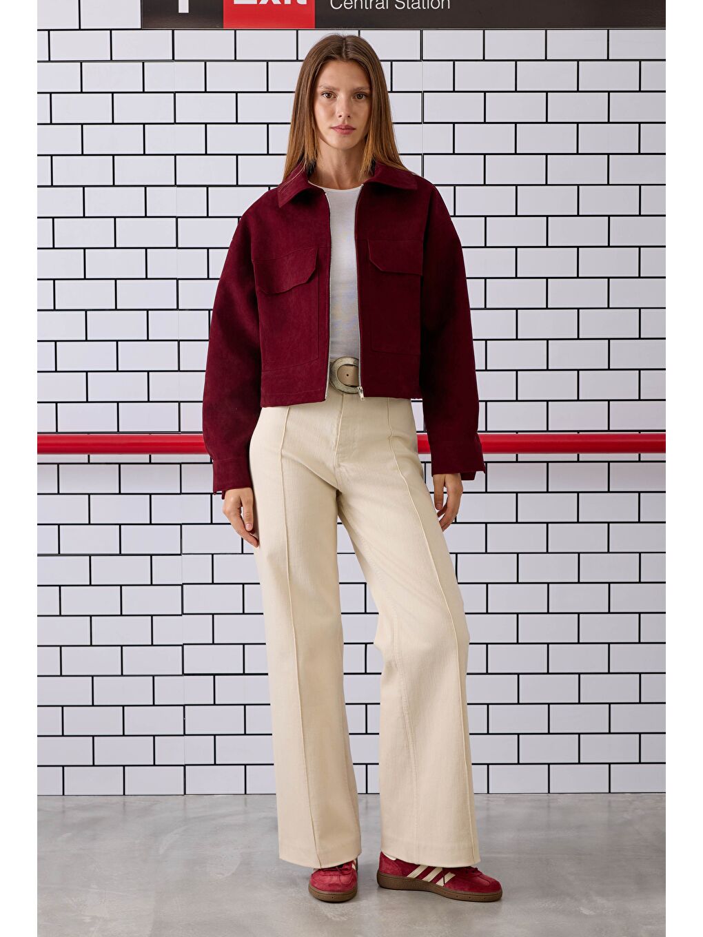 Kısa Süet Ceket Bordo-1